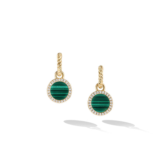 Elements® Drop Earrings in Yellow Gold with Malachite and Diamonds, 22.6mm