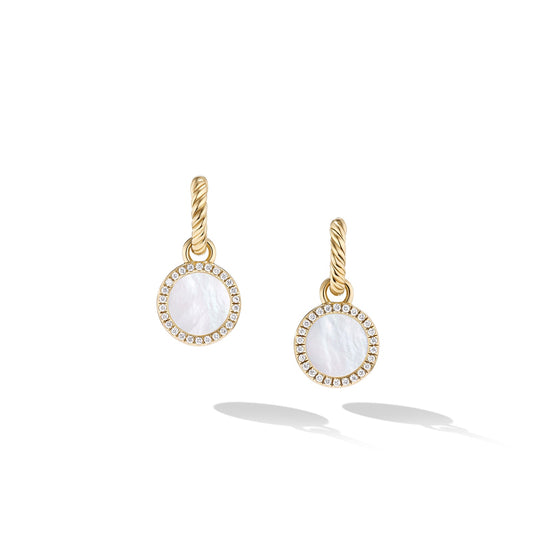 Elements® Drop Earrings in Yellow Gold with Mother of Pearl and Diamonds, 22.6mm