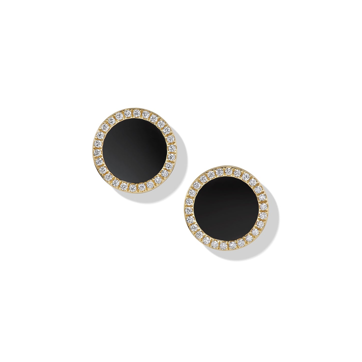 Elements® Stud Earrings in Yellow Gold with Black Onyx and Diamonds, 11mm