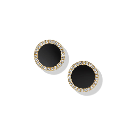 Elements® Stud Earrings in Yellow Gold with Black Onyx and Diamonds, 11mm