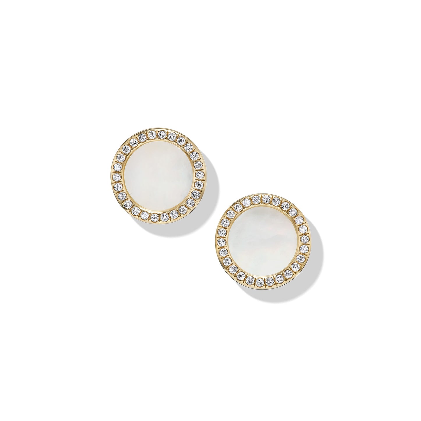 Elements® Stud Earrings in Yellow Gold with Mother of Pearl and Diamonds, 11mm