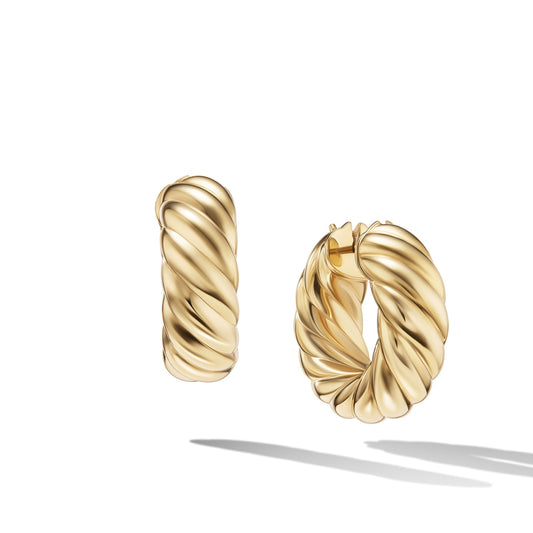 Sculpted Cable Hoop Earrings in Yellow Gold, 25mm