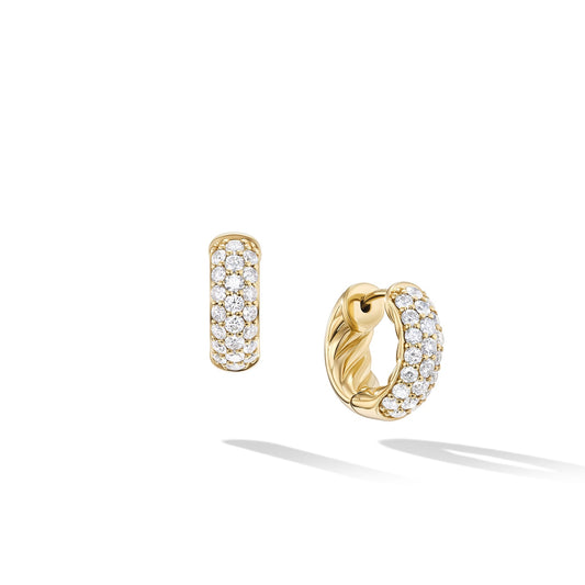 Mercer™ Micro Hoop Earrings in Yellow Gold with Diamonds, 13.5mm