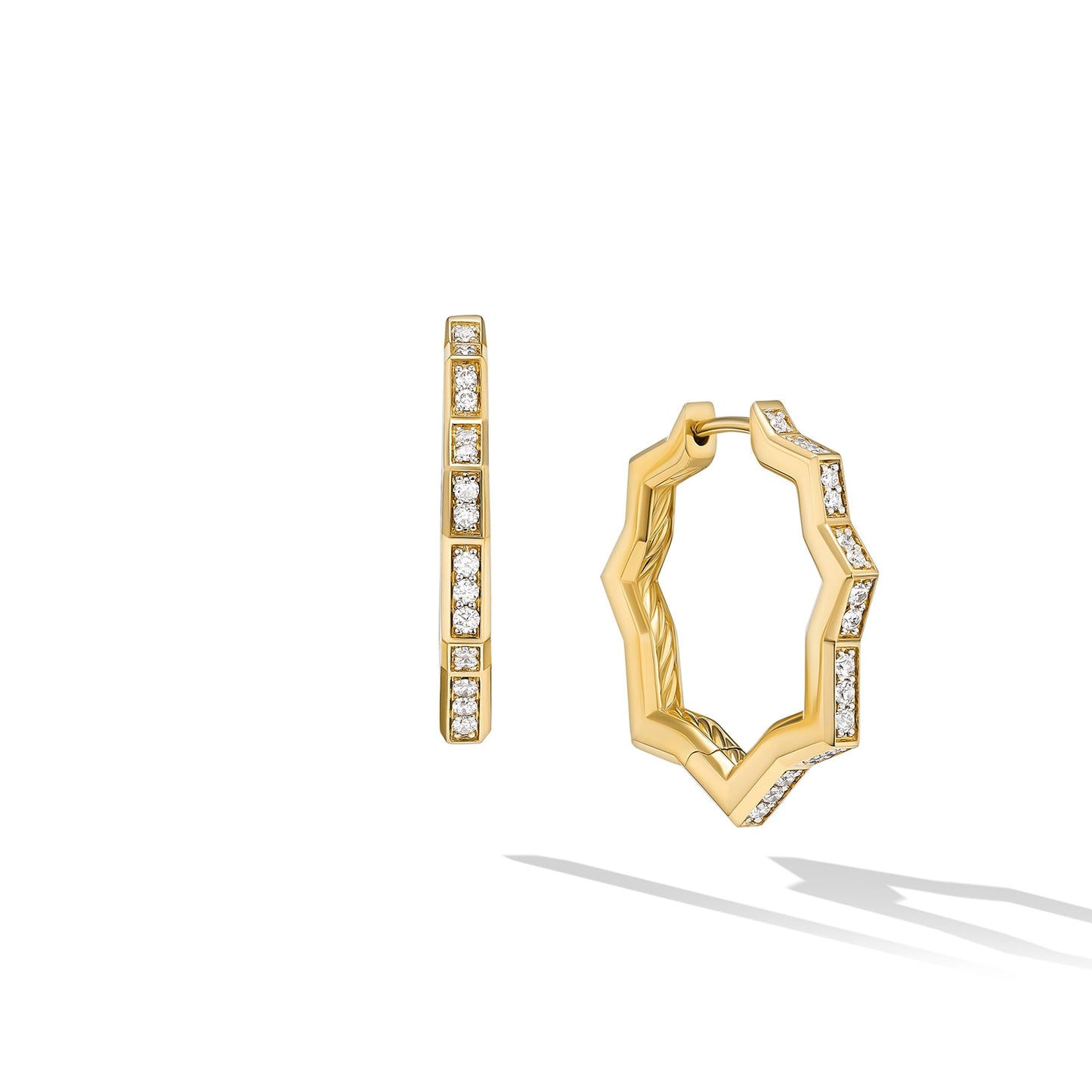 Zig Zag Stax™ Hoop Earrings in Yellow Gold with Diamonds, 22.8mm