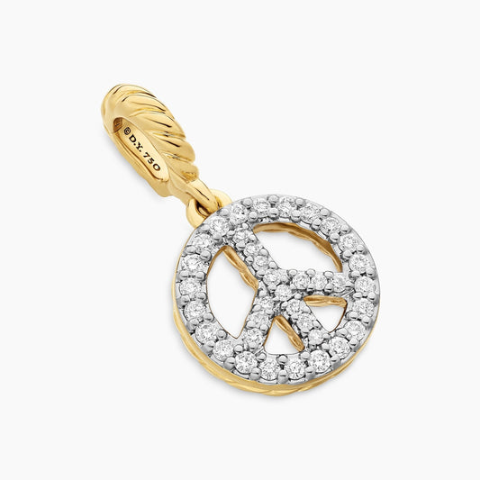 Peace Sign Amulet in Yellow Gold with Diamonds, 19mm