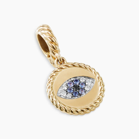 Evil Eye Amulet in Yellow Gold with Pavé Blue Sapphires and Diamonds, 18.8mm