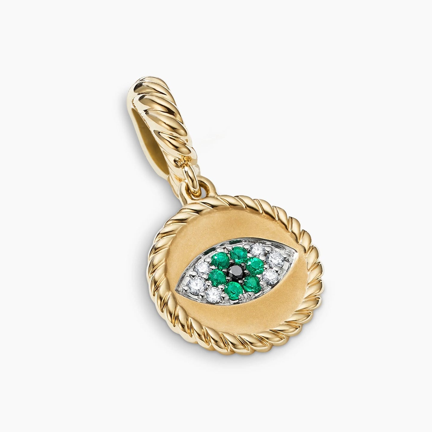 Evil Eye Amulet in Yellow Gold with Pavé Emeralds and Diamonds, 18.8mm