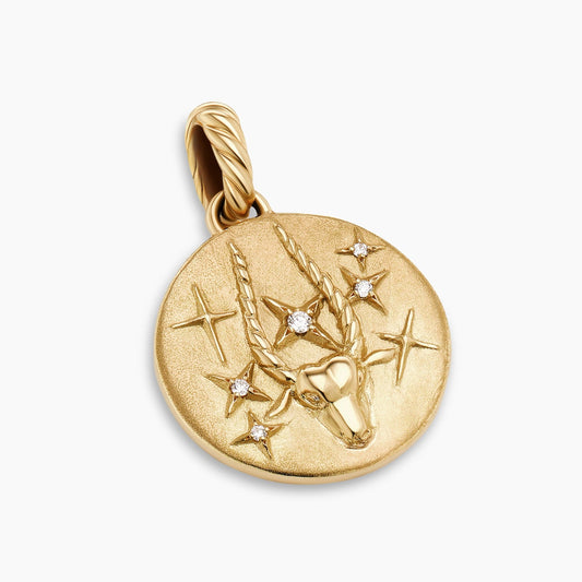 Capricorn Amulet in Yellow Gold with Diamonds, 28.7mm