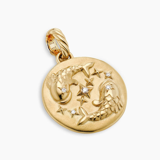 Pisces Amulet in Yellow Gold with Diamonds, 28.7mm