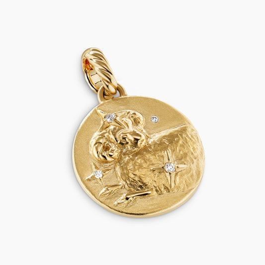 Aries Amulet in Yellow Gold with Diamonds, 28.7mm