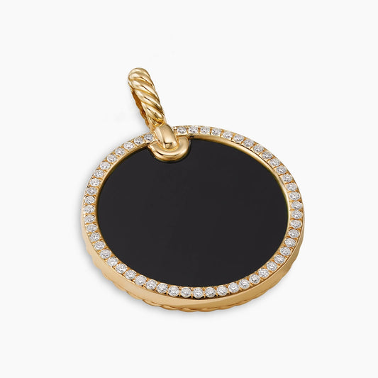 Elements® Disc Pendant in Yellow Gold with Black Onyx and Diamond Rim, 24mm