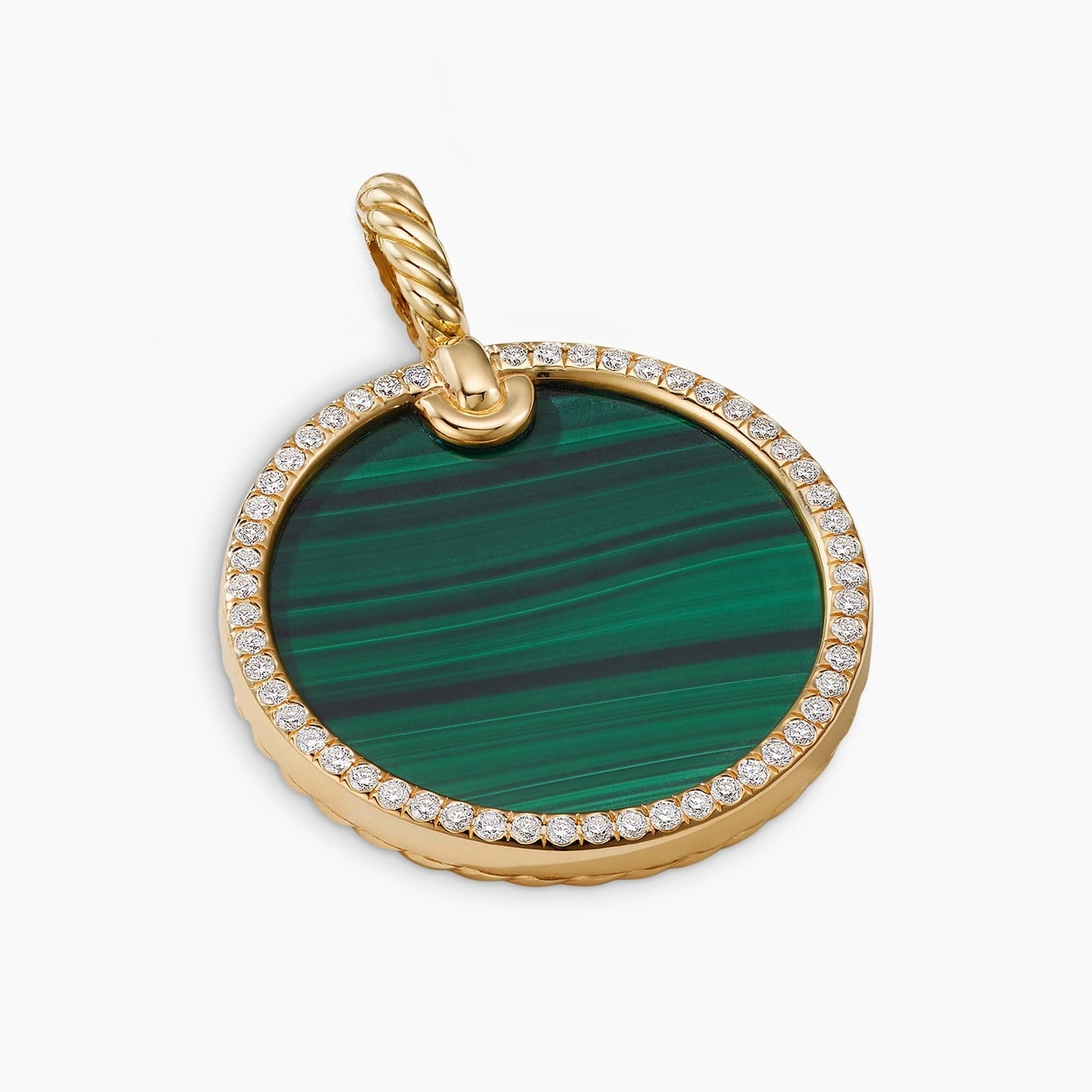 Elements® Disc Pendant in Yellow Gold with Malachite and Diamond Rim, 24mm