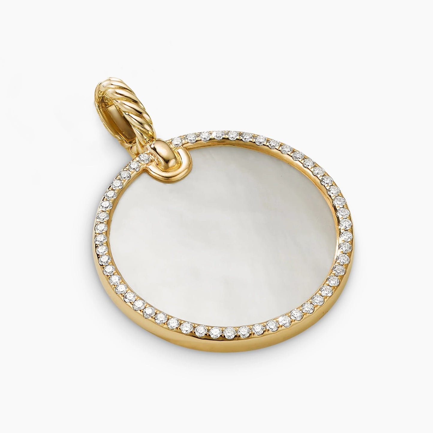 Elements® Disc Pendant in Yellow Gold with Mother of Pearl and Diamond Rim, 24mm