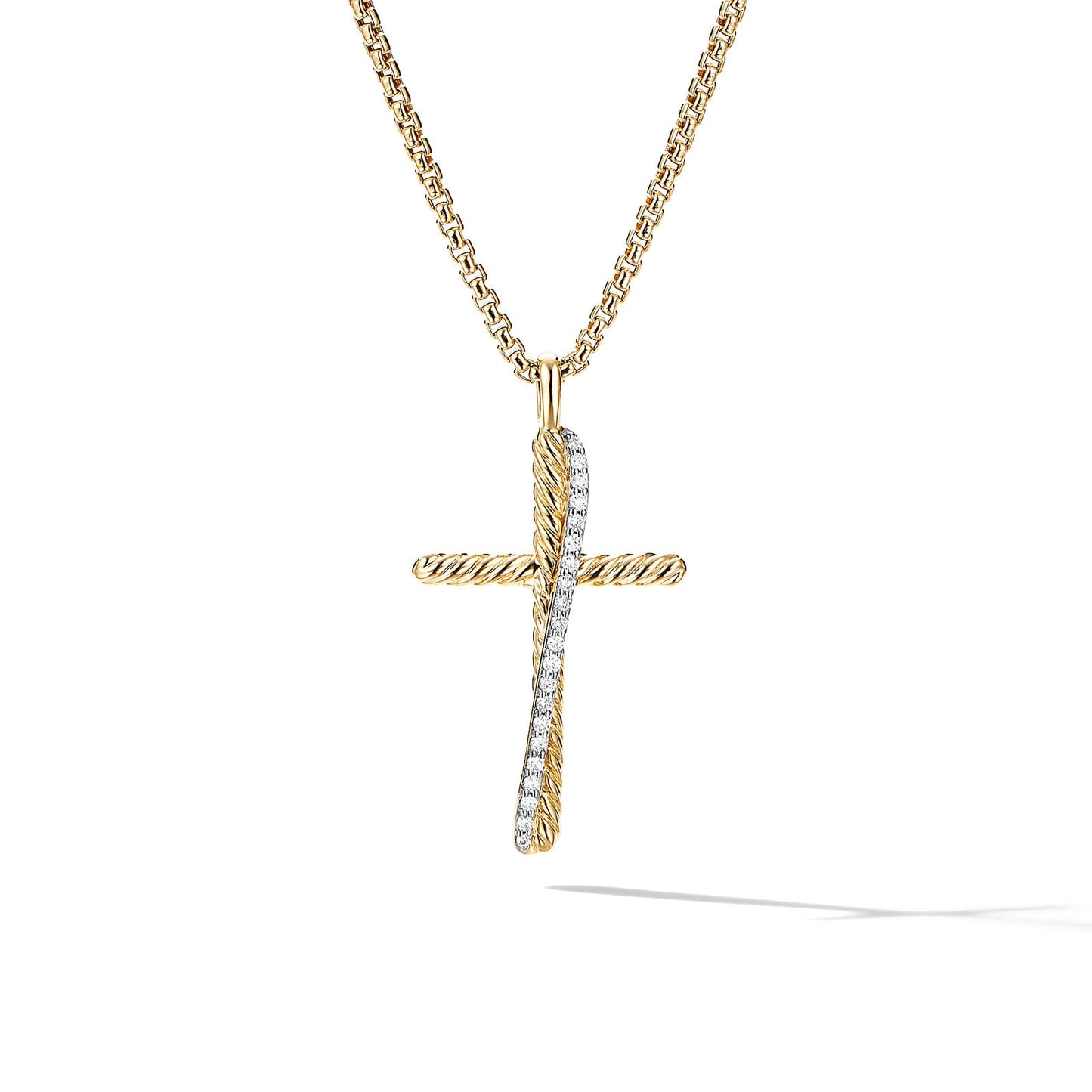 Crossover Cross Necklace in Yellow Gold with Diamonds, 35.6mm