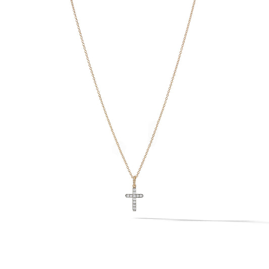 Cable Collectibles® Cross Necklace in Yellow Gold with Diamonds, 17mm