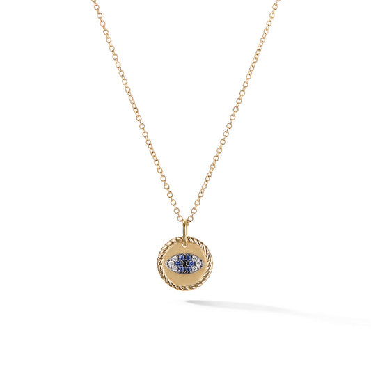 Cable Collectibles® Evil Eye Necklace in Yellow Gold with Pavé Blue Sapphires and Diamonds, 11mm