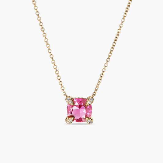 Chatelaine® Pendant In Yellow Gold with Pink Tourmaline and Diamonds, 7mm