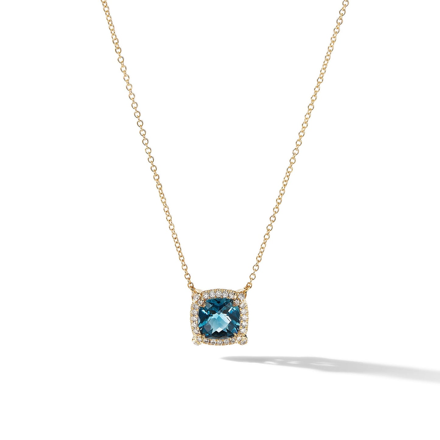 Chatelaine® Pavé Bezel Pendant in Yellow Gold with Hampton Blue Topaz and Diamonds, 7mm