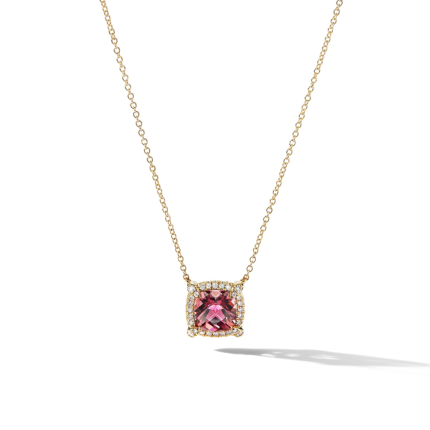 Chatelaine® Pavé Bezel Pendant in Yellow Gold with Pink Tourmaline and Diamonds, 7mm