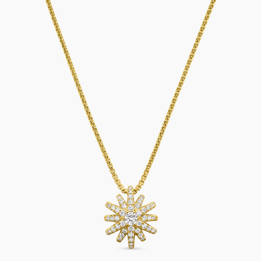 Starburst Pendant in Yellow Gold with Diamonds, 11mm