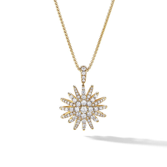 Starburst Pendant in Yellow Gold with Diamonds, 20mm