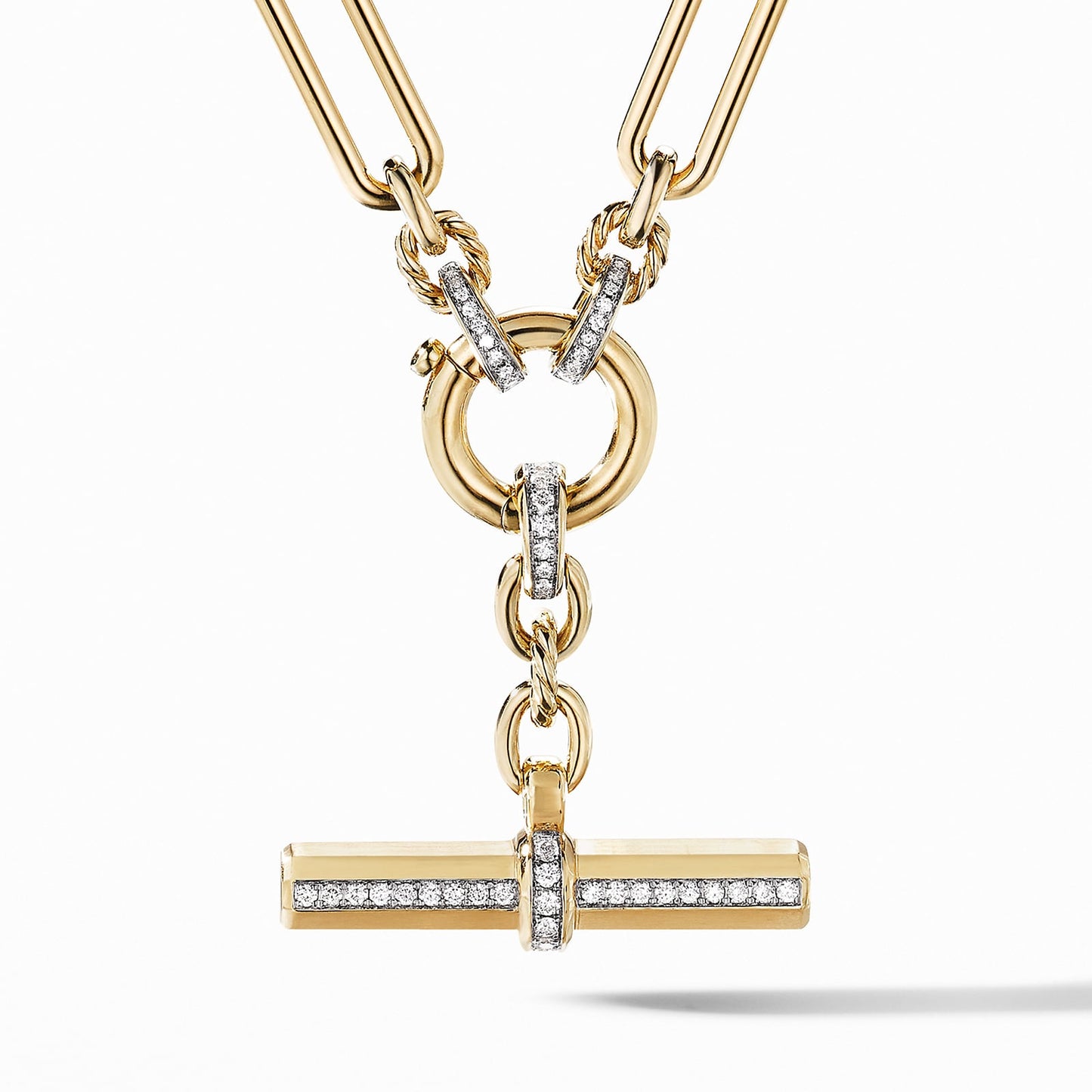 Lexington E/W Chain Necklace in Yellow Gold with Diamonds, 6.5mm