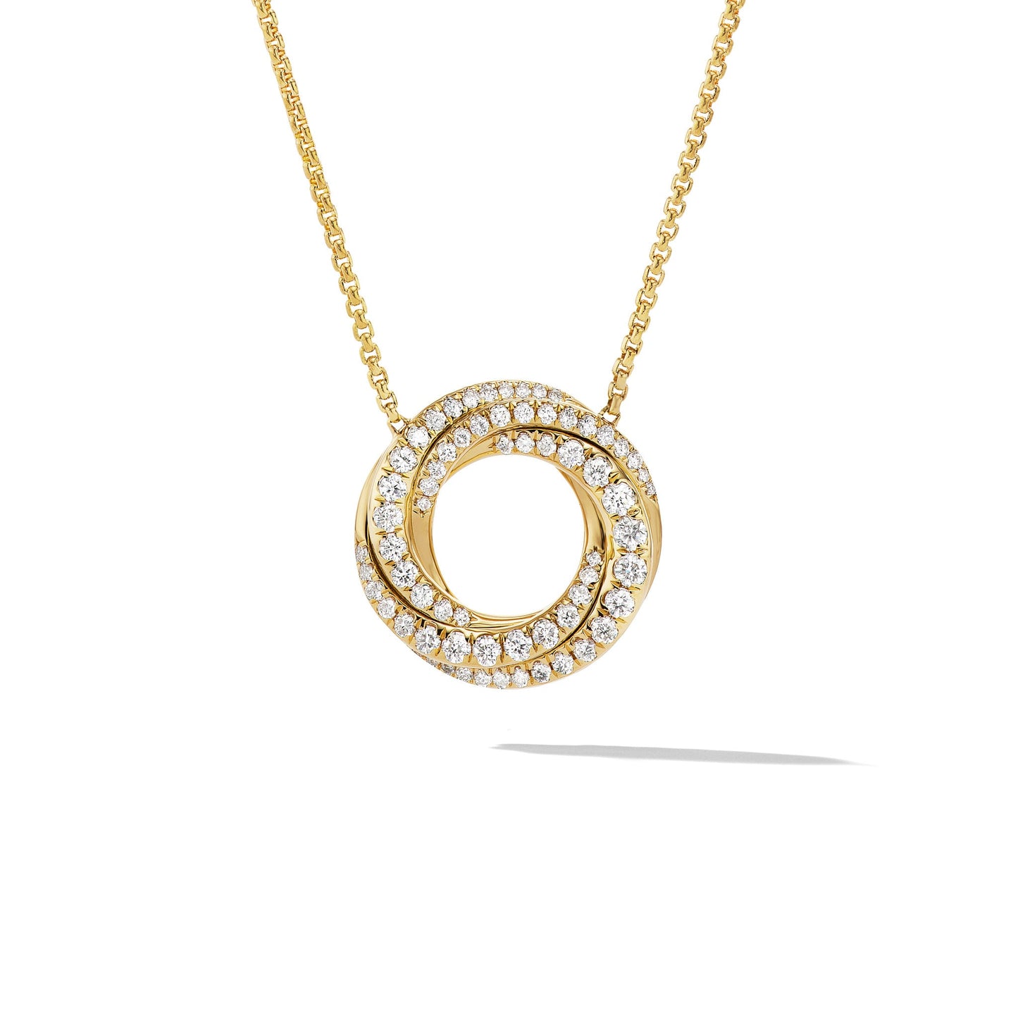 Pavé Crossover Pendant in Yellow Gold with Diamonds, 15.5mm