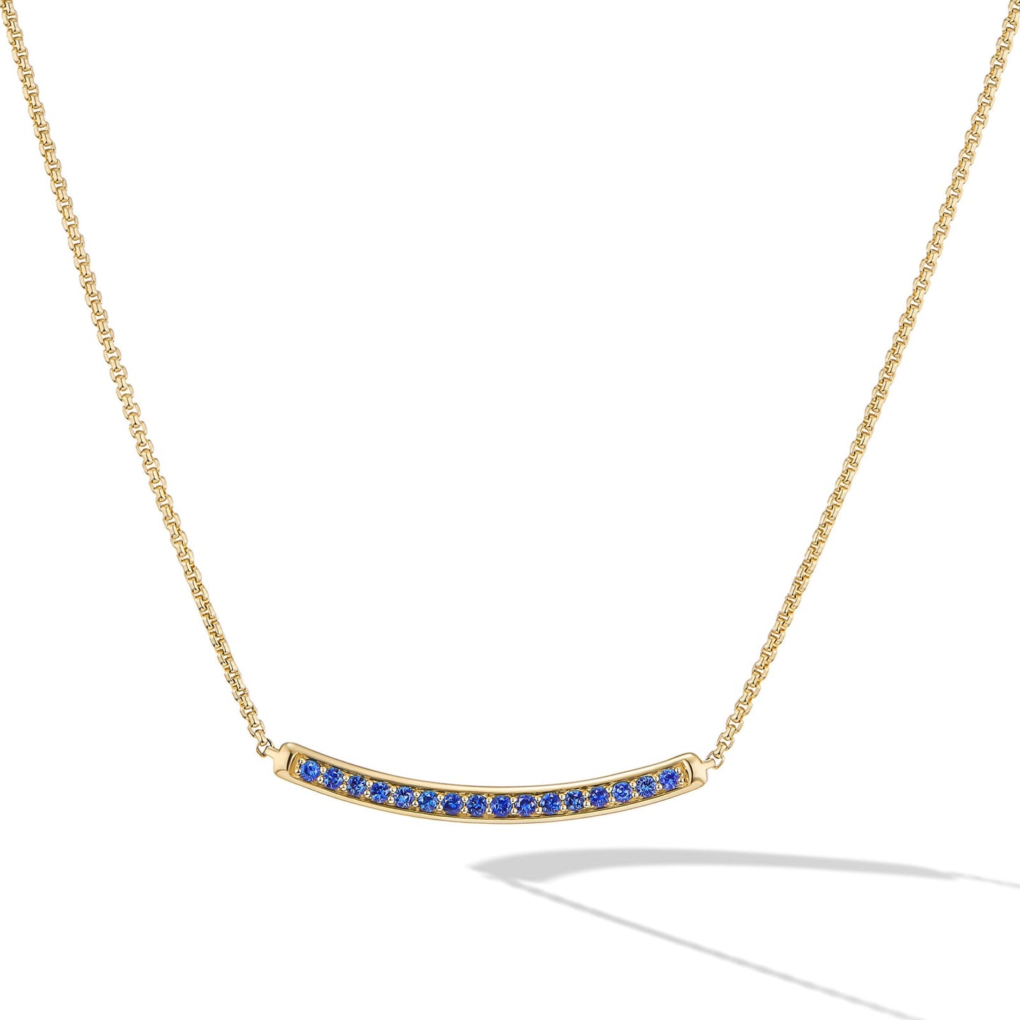 Pavé Bar Necklace in Yellow Gold with Blue Sapphires, 1.25mm