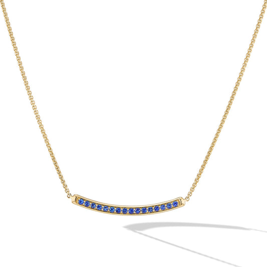 Pavé Bar Necklace in Yellow Gold with Blue Sapphires, 1.25mm