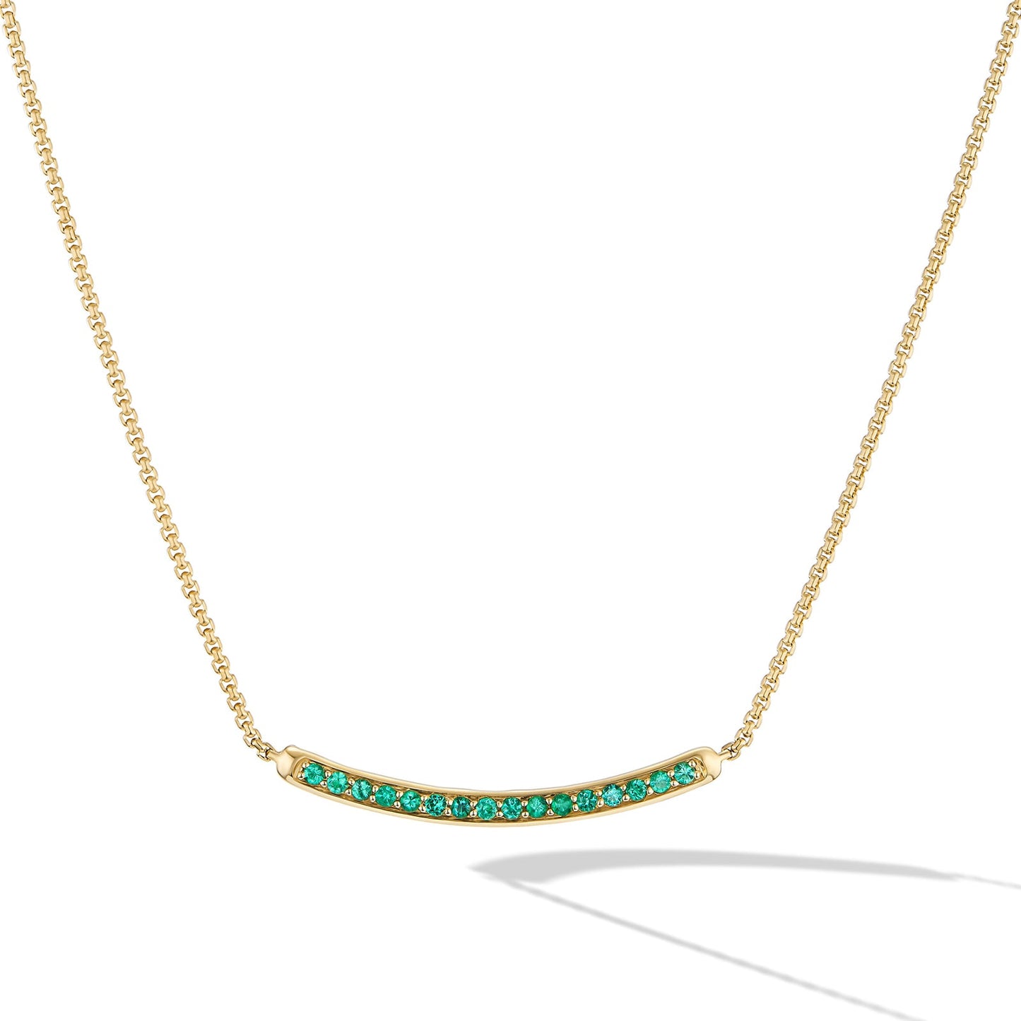 Pavé Bar Necklace in Yellow Gold with Emeralds, 1.25mm