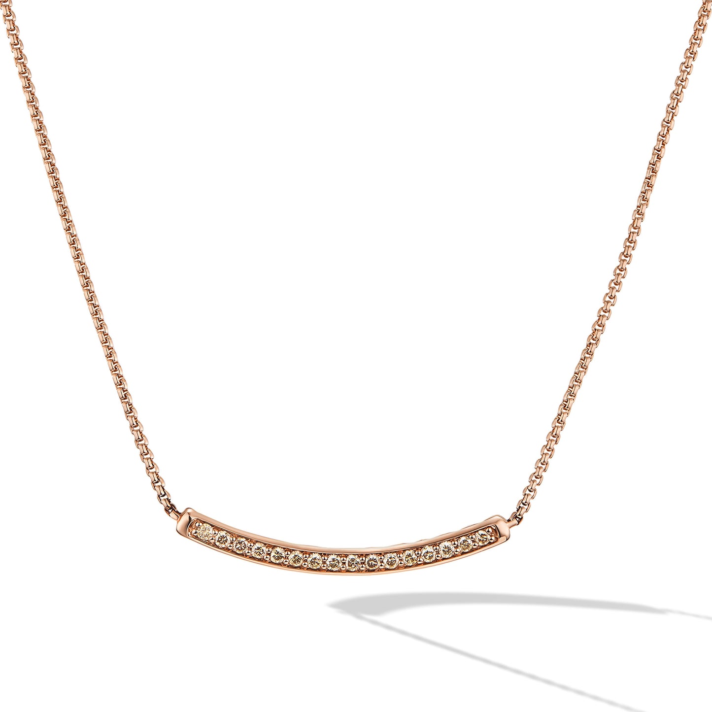 Pavé Bar Necklace in Rose Gold with Cognac Diamonds, 1.25mm