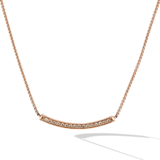 Pavé Bar Necklace in Rose Gold with Cognac Diamonds, 1.25mm