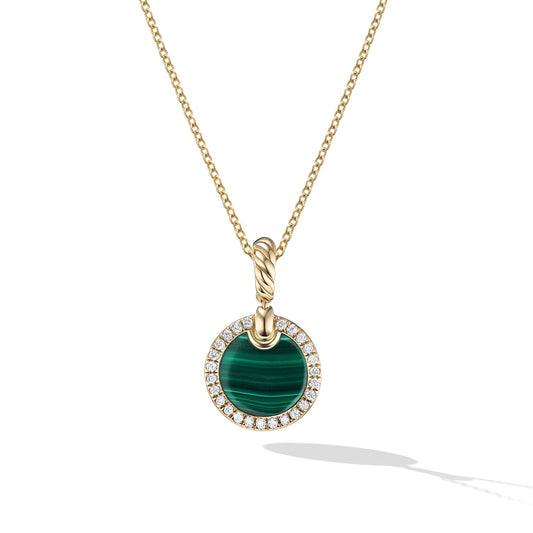 Elements® Pendant in Yellow Gold with Malachite and Diamonds, 17.8mm