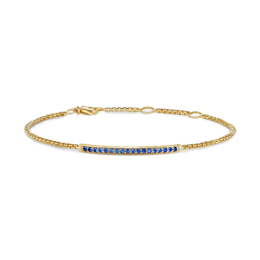 Pavé Bar Bracelet in Yellow Gold with Blue Sapphires, 1.7mm