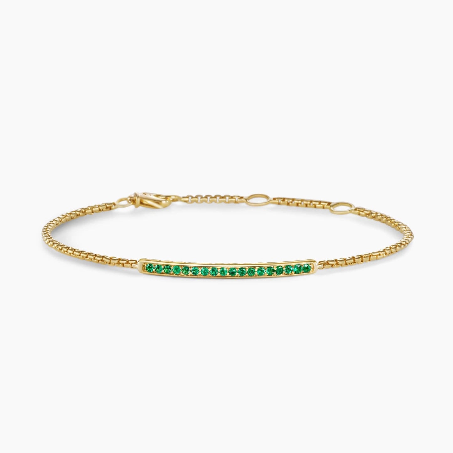 Pavé Bar Bracelet in Yellow Gold with Emeralds, 1.7mm