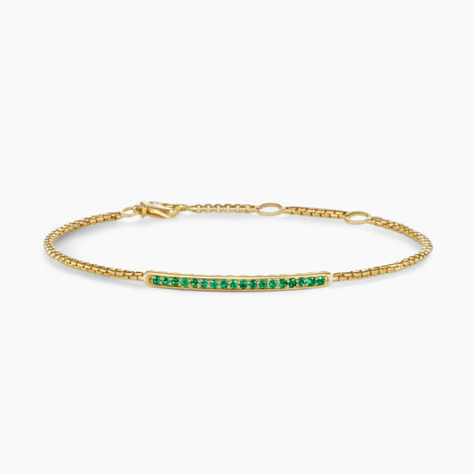 Pavé Bar Bracelet in Yellow Gold with Emeralds, 1.7mm