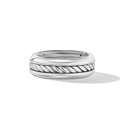 Cable Inset Band Ring in Sterling Silver, 8mm