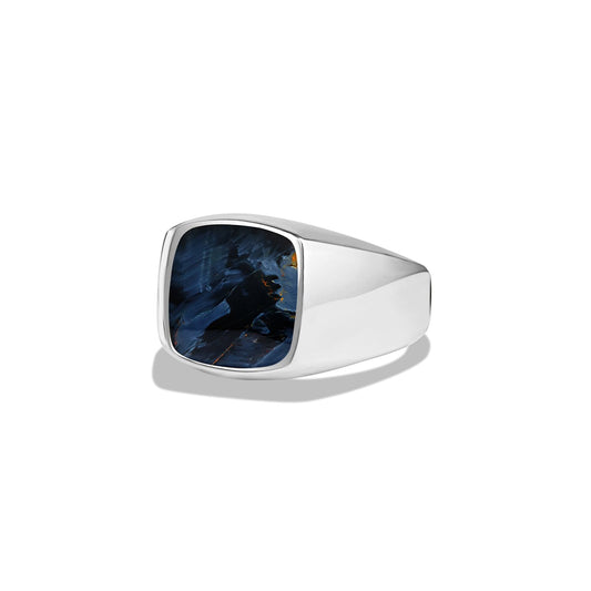 Exotic Stone Signet Ring with Pietersite, 14mm