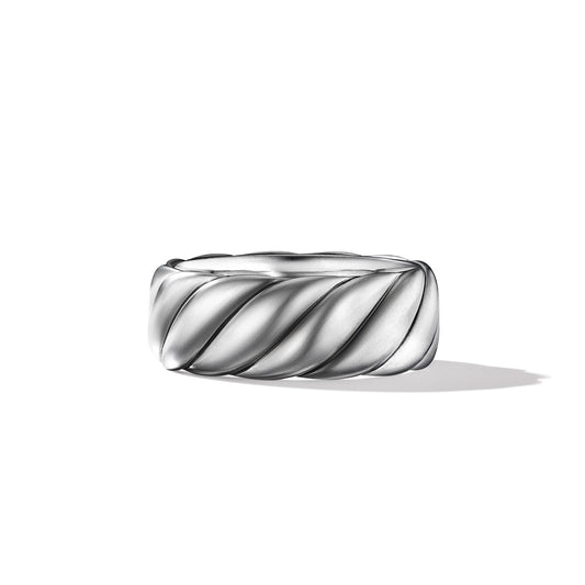 Sculpted Cable Contour Band Ring in Sterling Silver, 9mm