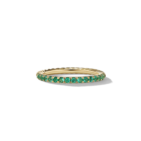 Cable Collectibles® Stack Ring in Yellow Gold with Pavé Emeralds, 2mm