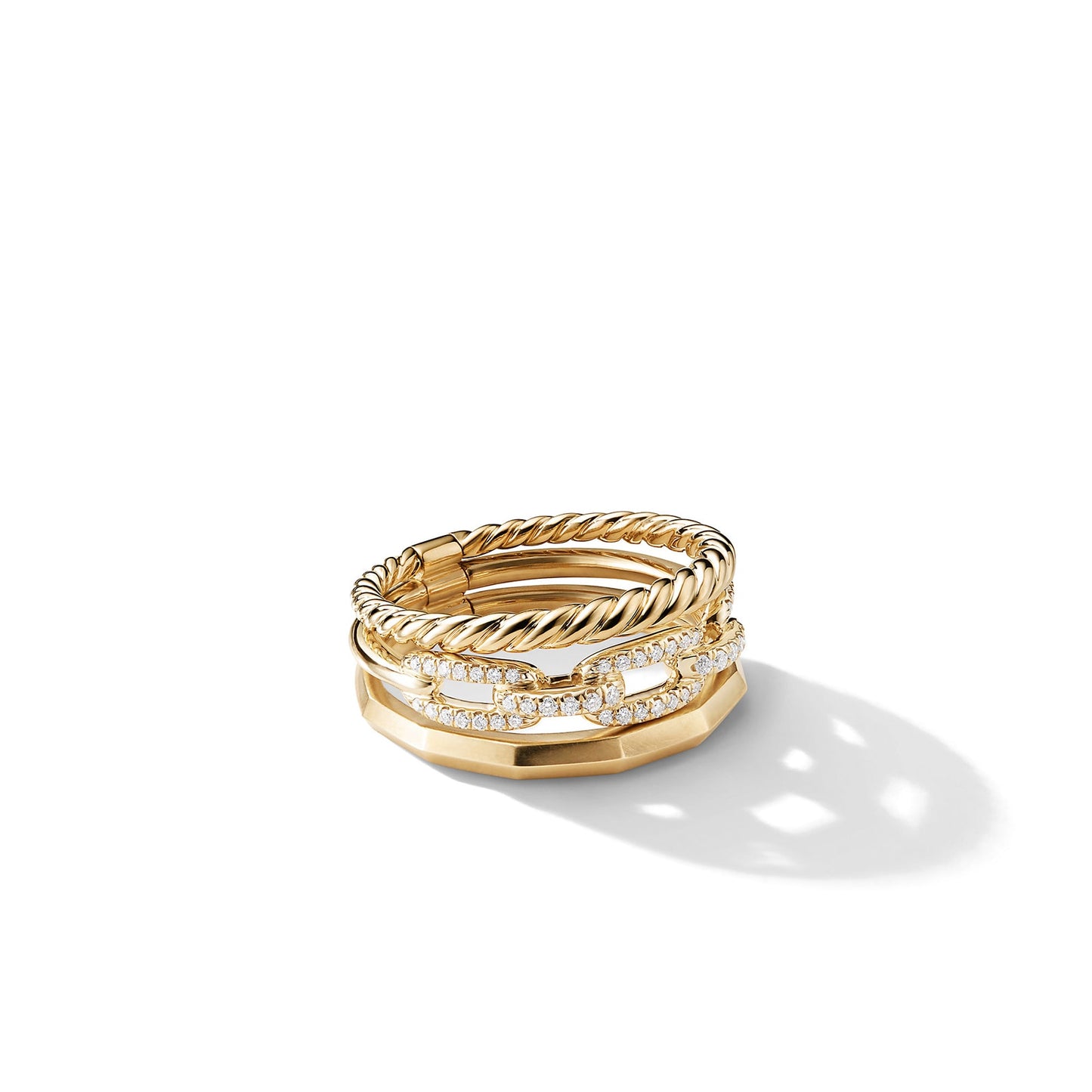 Stax Three Row Ring in Yellow Gold with Diamonds, 9.5mm