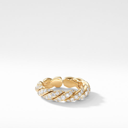 Sculpted Cable Flex Band Ring in Yellow Gold with Diamonds, 5mm