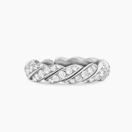 Sculpted Cable Flex Band Ring in White Gold with Diamonds, 5mm