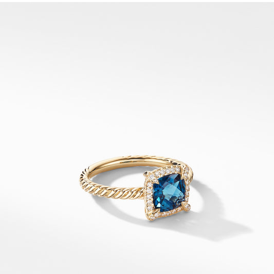 Chatelaine® Pavé Bezel Ring in Yellow Gold with Hampton Blue Topaz and Diamonds, 7mm