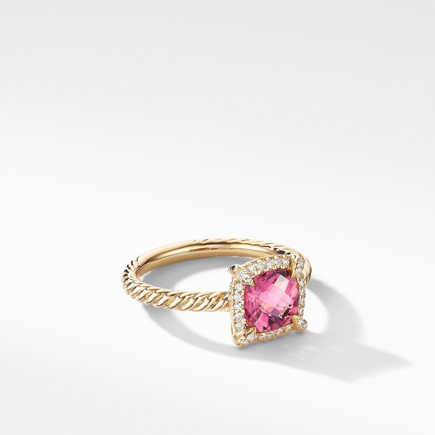 Chatelaine® Pavé Bezel Ring in Yellow Gold with Pink Tourmaline and Diamonds, 7mm