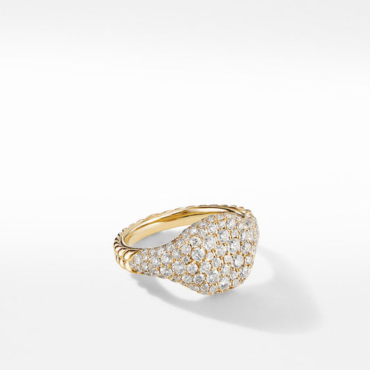 Chevron Pinky Ring in Yellow Gold with Diamonds, 10mm