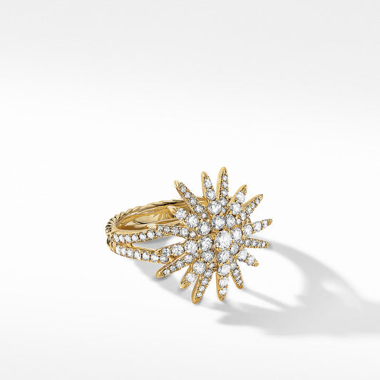 Starburst Ring in Yellow Gold with Diamonds, 20mm