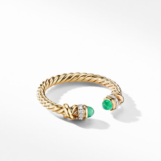 Helena Ring in Yellow Gold with Emeralds and Diamonds, 2.5mm