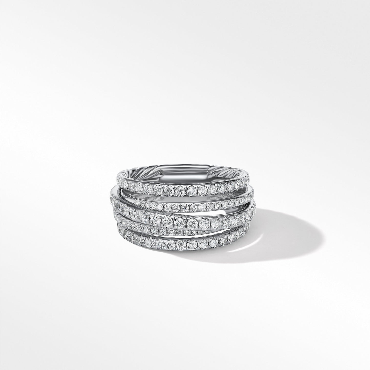 Pavé Crossover Ring in White Gold with Diamonds, 11mm