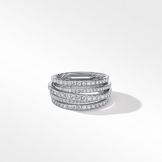 Pavé Crossover Ring in White Gold with Diamonds, 11mm